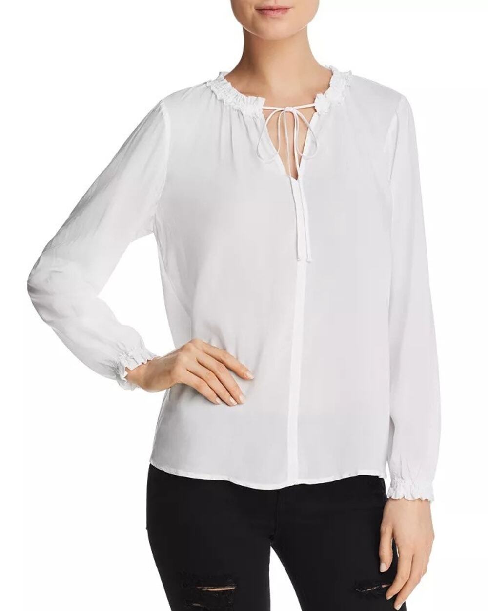 VELVET by GRAHAM & SPENCER White Samantha Bishop Sleeve Split Neck Blouse Size L